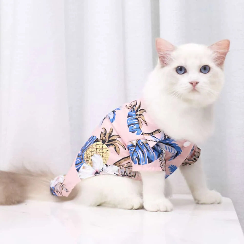 Pink Hawaiian cat shirt | Chic et Chat