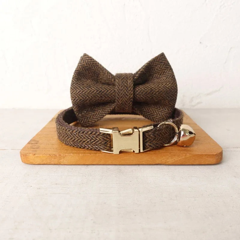 collar con pajarita para gato marrón | Chic et Chat