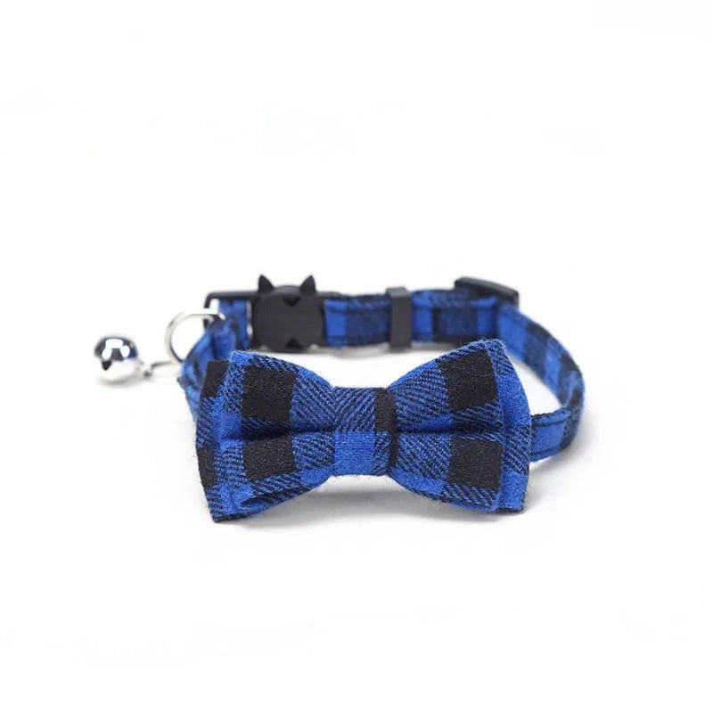 Collar con pajarita para gato de cuadros azul y negro | Chic et Chat