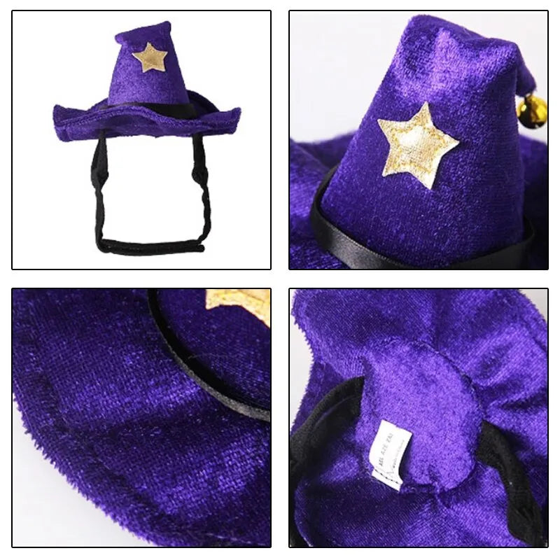 Chapeau sorcier pour chat Halloween zoom