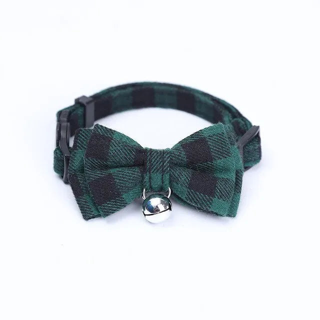 Collier noeud papillon pour chat vert noir carreaux