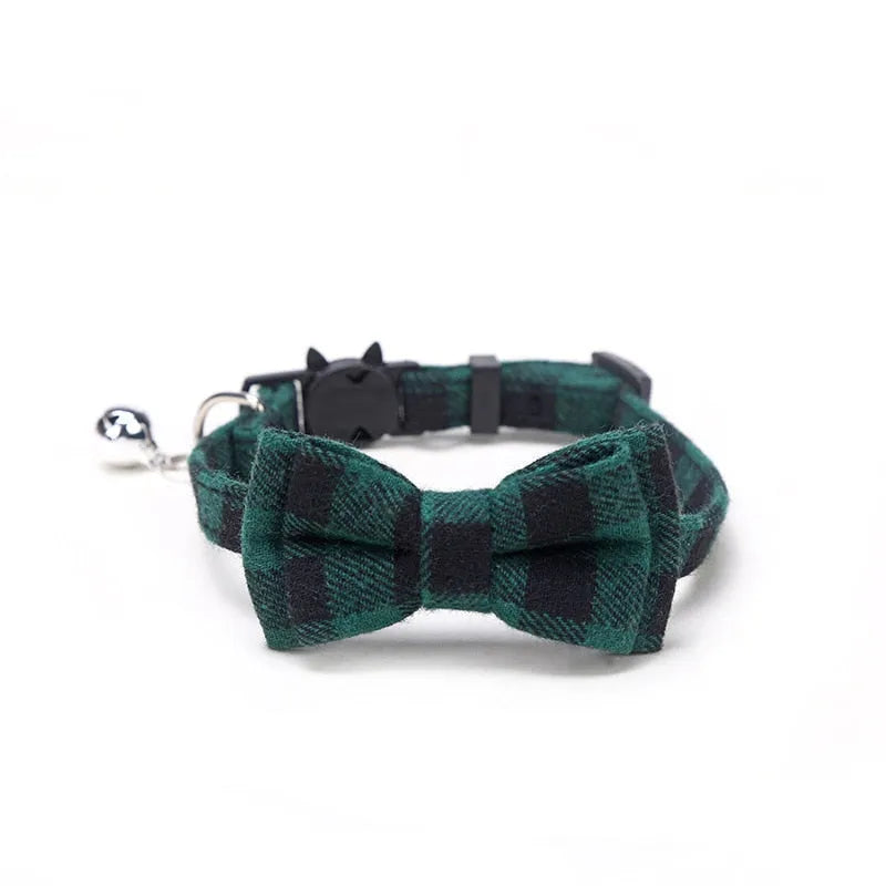 Collier noeud papillon pour chat vert carreaux