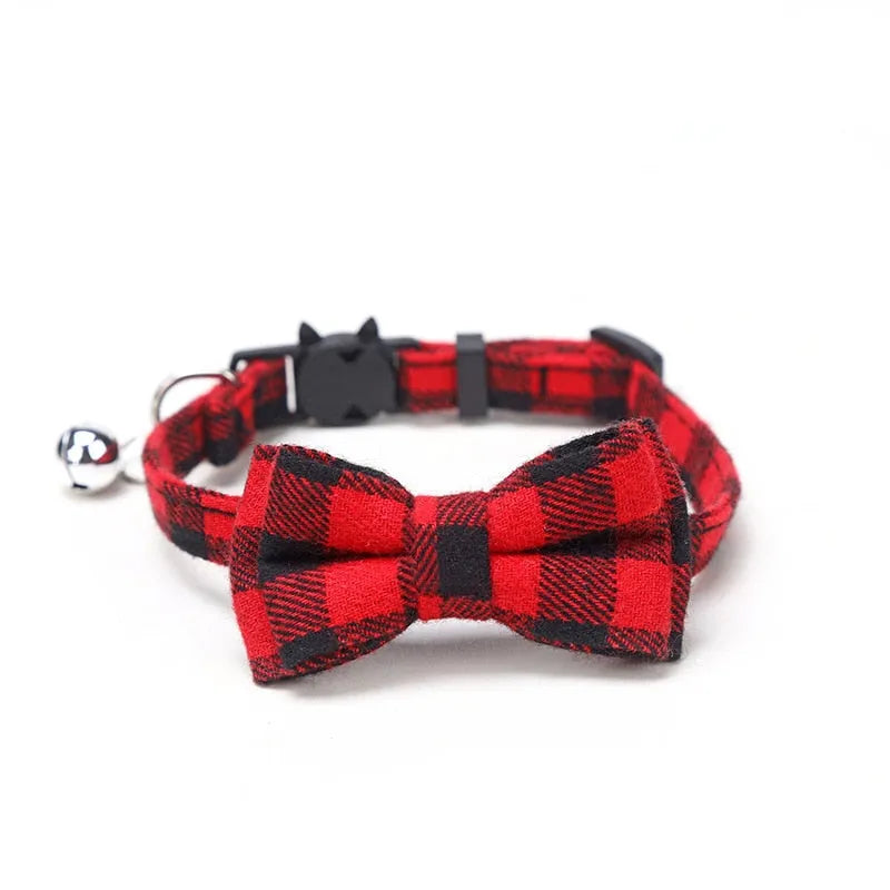 Collier noeud papillon pour chat rouge carreaux
