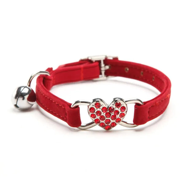 Adjustable Velvet Cat Collar with Heart
