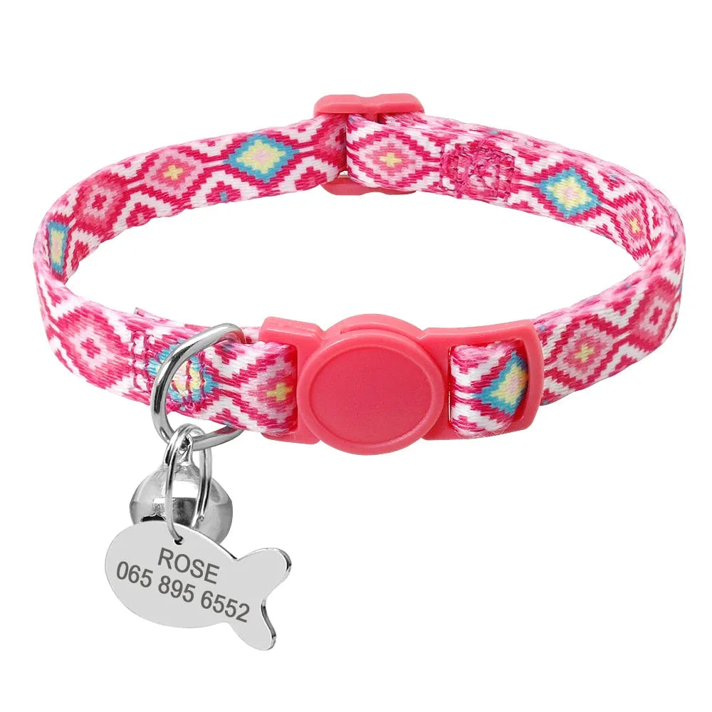 Personalisierbares Katzenhalsband mit Katzenmarke in Dunkelrosa | Chic et Chat