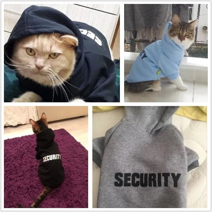 Kapuzenpullover für Katzen SECURITY in Grau und Schwarz | Chic et Chat