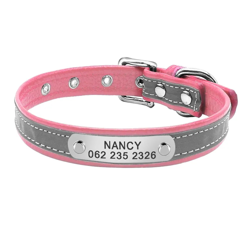 Collier Réfléchissant en Cuir Personnalisé pour Chat - Rose | Chic et Chat