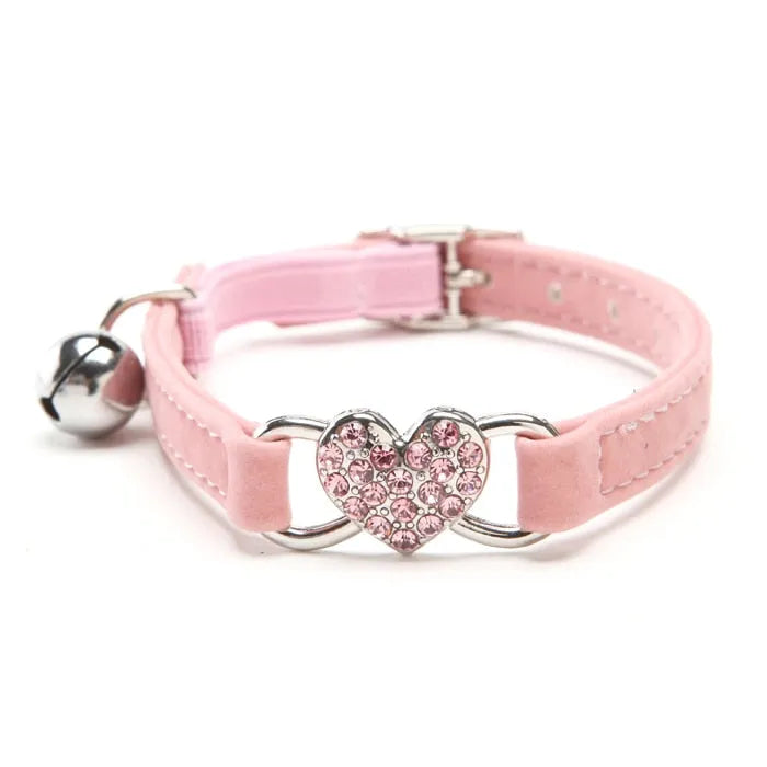 collier coeur pour chat rose