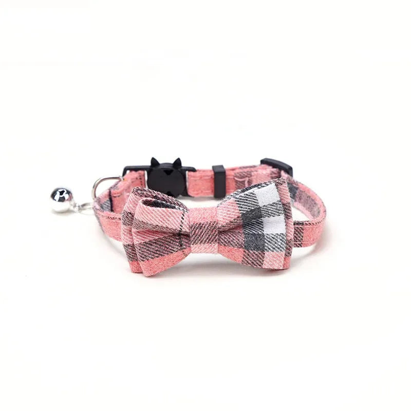 Collier noeud papillon pour chat rose noir blanc