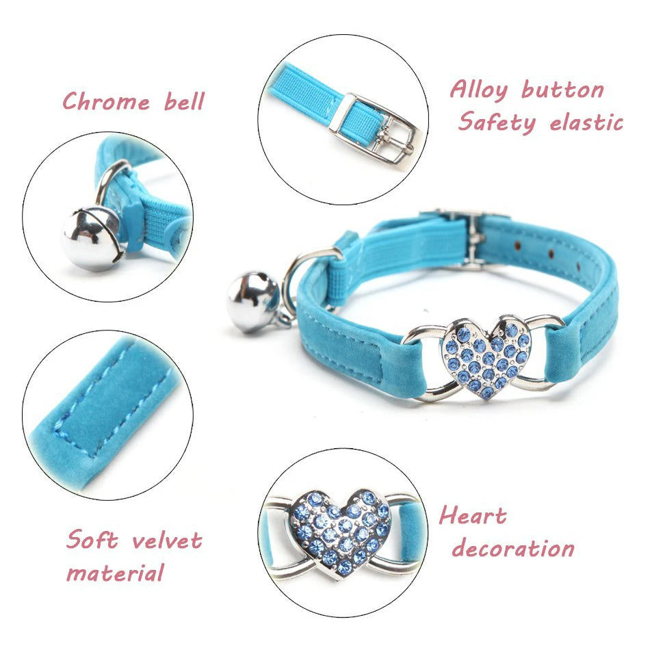 Collier pour chat coeur en strass vue de détail