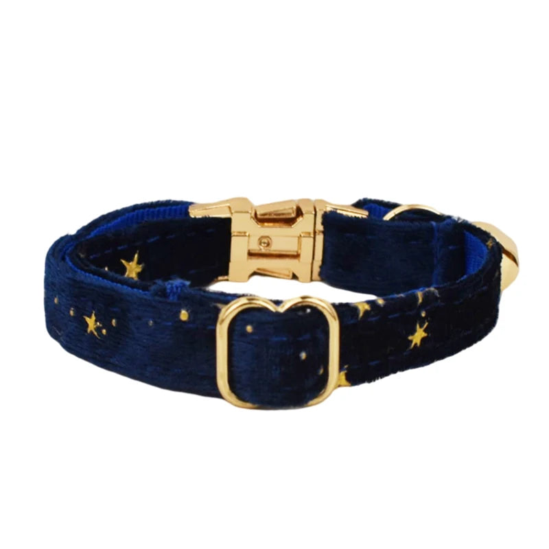 Collier de Noël en velours à personnaliser bleu nuit étoilé