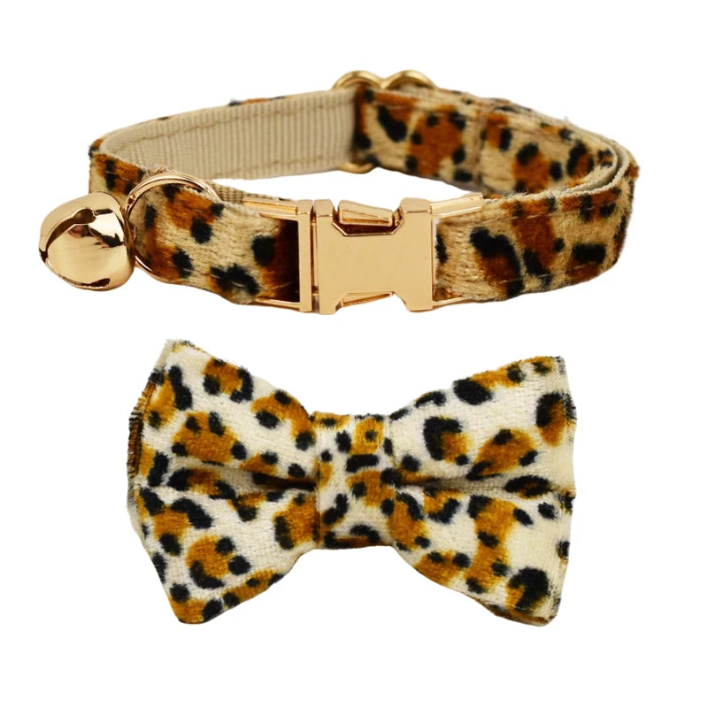 Collier de Noël en velours à personnaliser léopard avec noeud