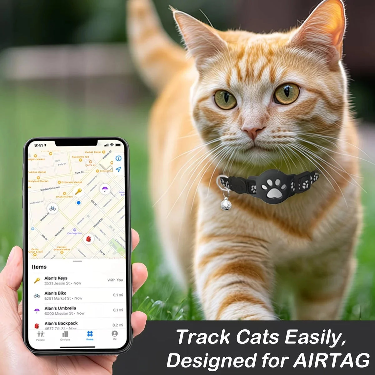 Collier traceur pour chat réfléchissant avec clochette