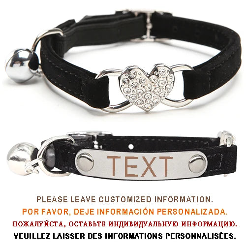 Collier pour chat coeur en strass à graver noir