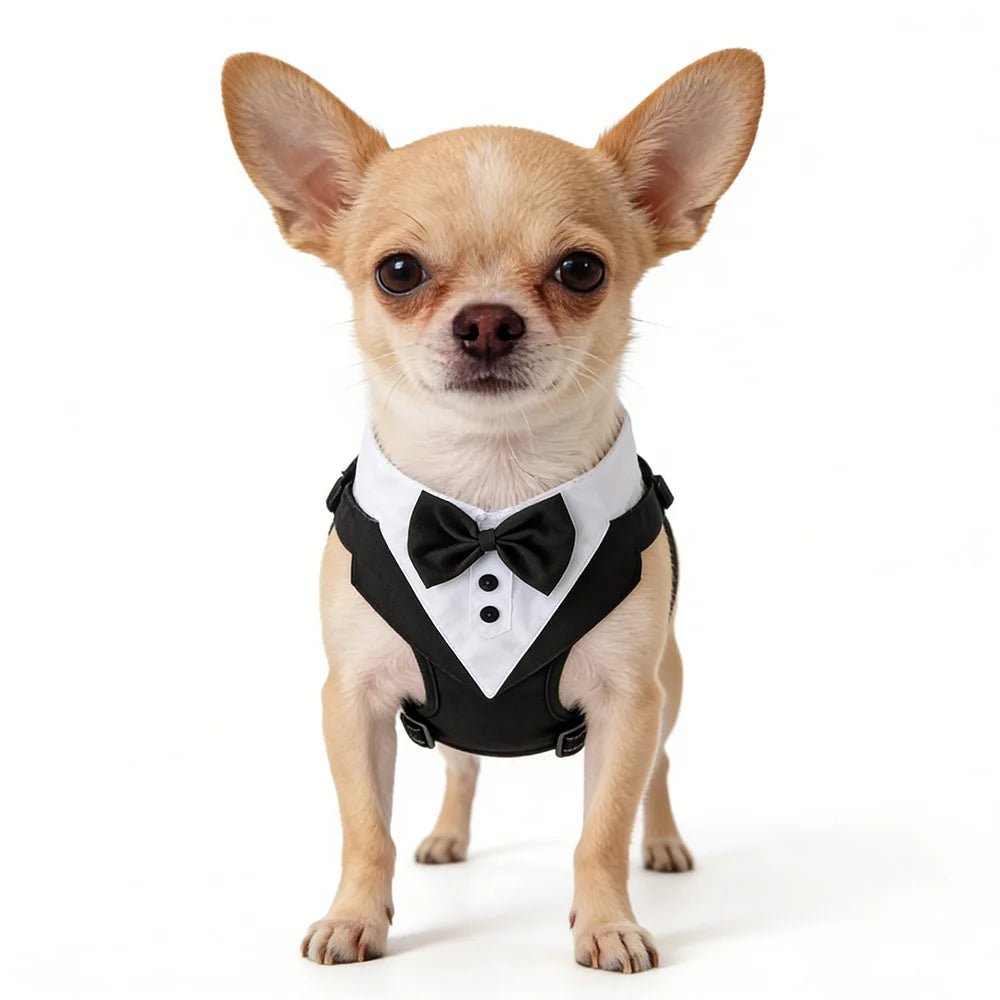 Costume smoking pour chat porté, harnais noir confortable | Chic et Chat