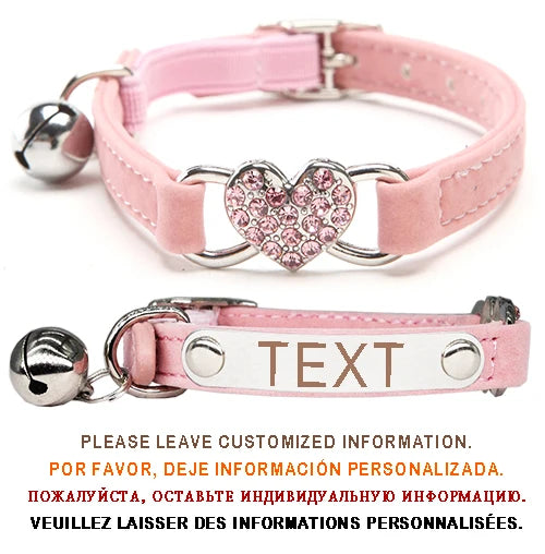 Collier pour chat coeur en strass à graver rose
