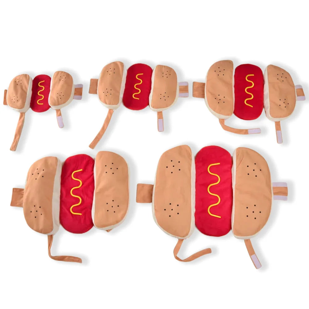Costume hot-dog pour chat avec sangles réglables, vue détaillée | Chic et Chat