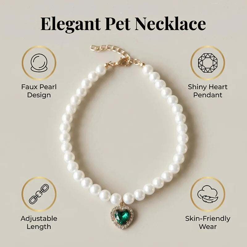 Collier de perles pour chat avec coeur vert émeraude