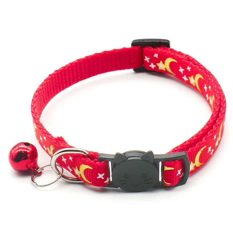 Collier pour chat lune et étoiles rouge