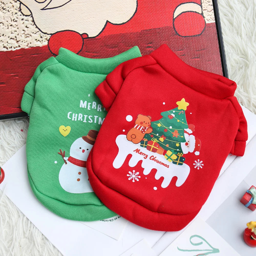 Pull de Noël pour chat motif sapin et bonhomme de neige | Chic et Chat