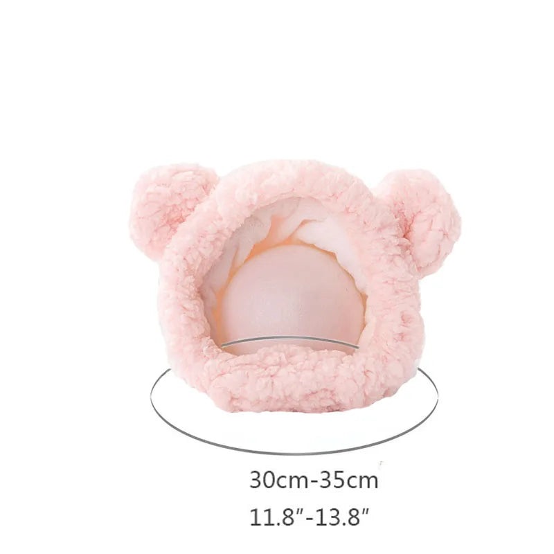 Bonnet ours rose pour chat en velours, tour de tête 30 à 35 cm | Chic et Chat