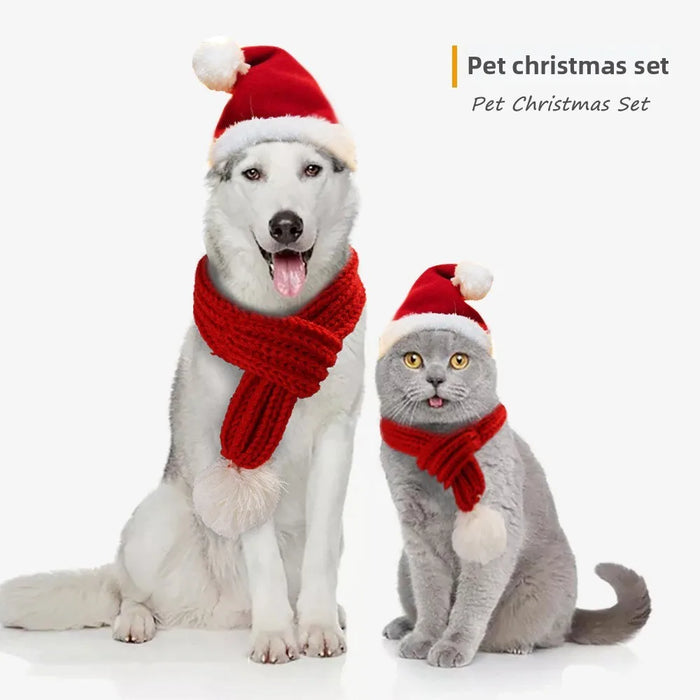 Bonnet de Noël pour chat avec écharpe