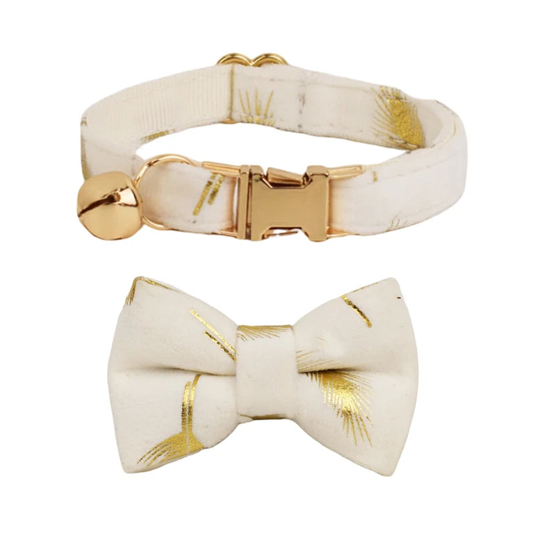 Collier de Noël en velours à personnaliser blanc et or avec noeud