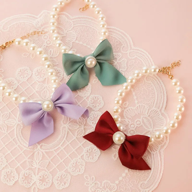 Collier de perles pour chat à noeud autre vue