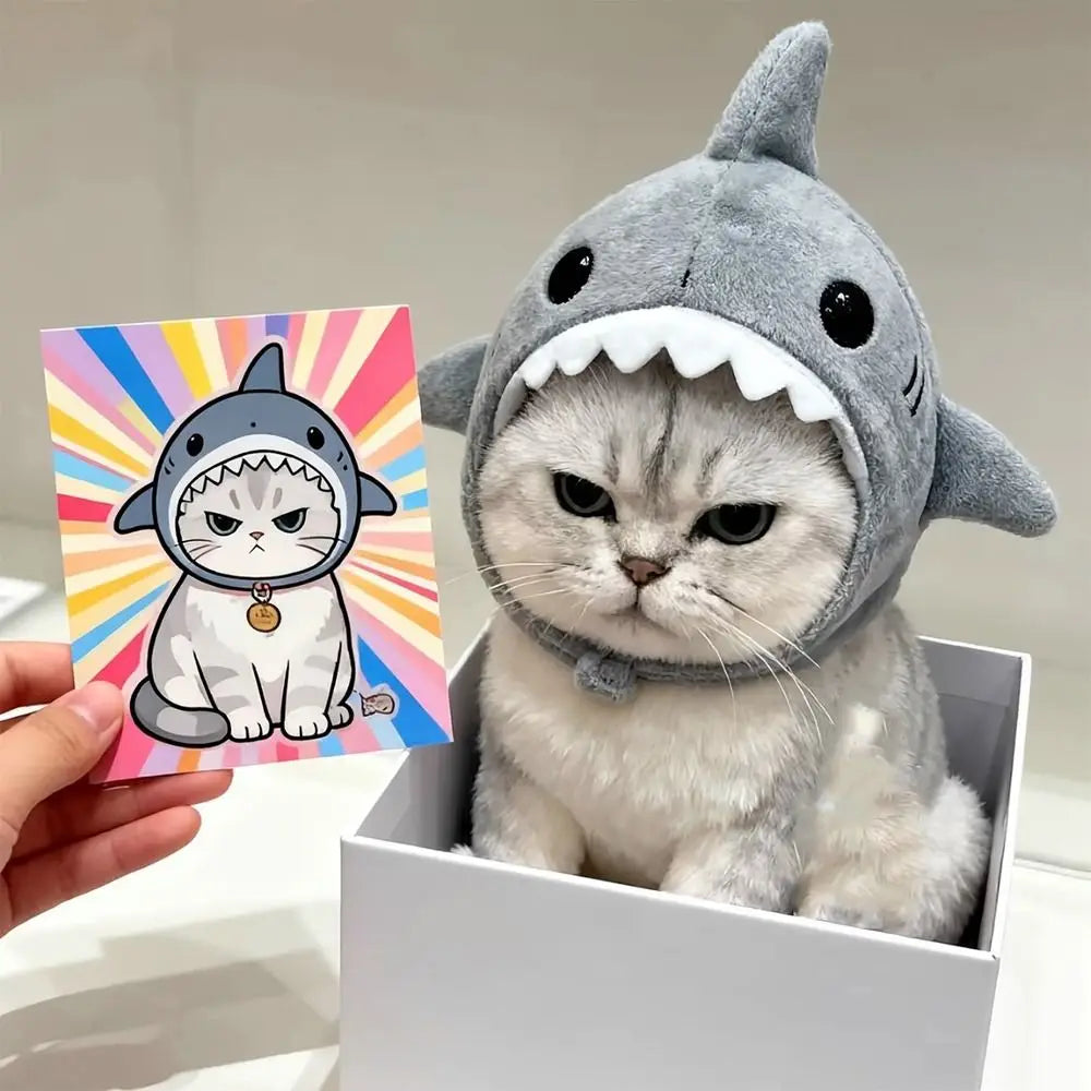 Déguisement requin pour chat, bonnet en peluche gris | Chic et Chat