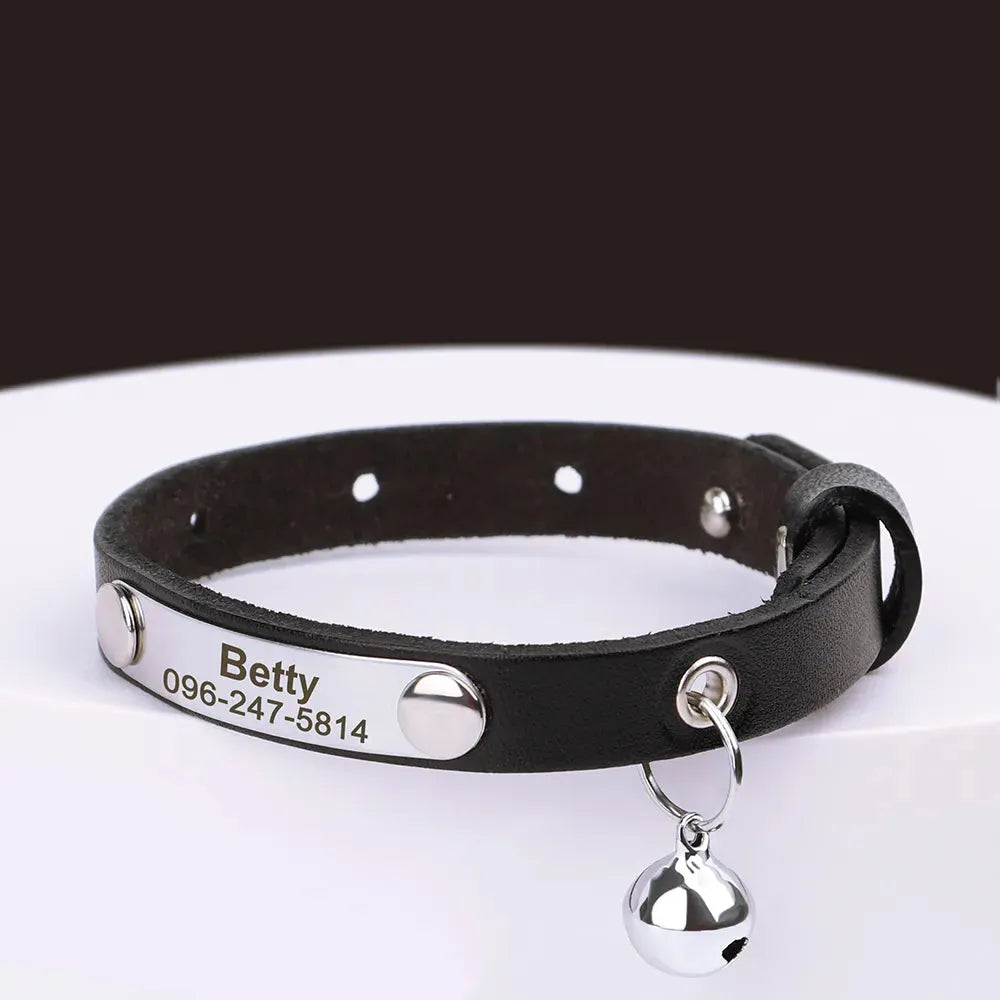 Schwarzes Katzenhalsband Leder mit Gravur | Chic et Chat