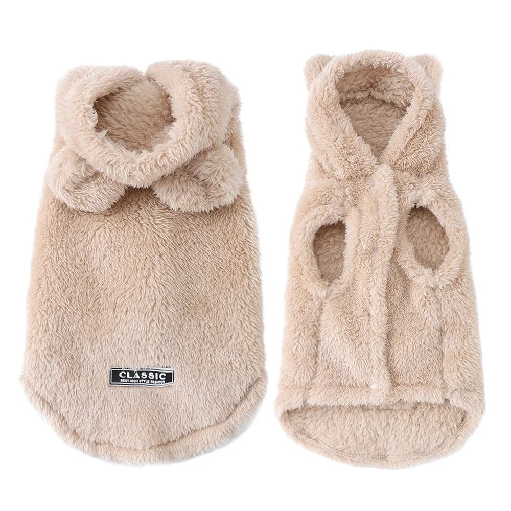 Costume ourson pour chat coloris beige, polaire à capuche | Chic et Chat