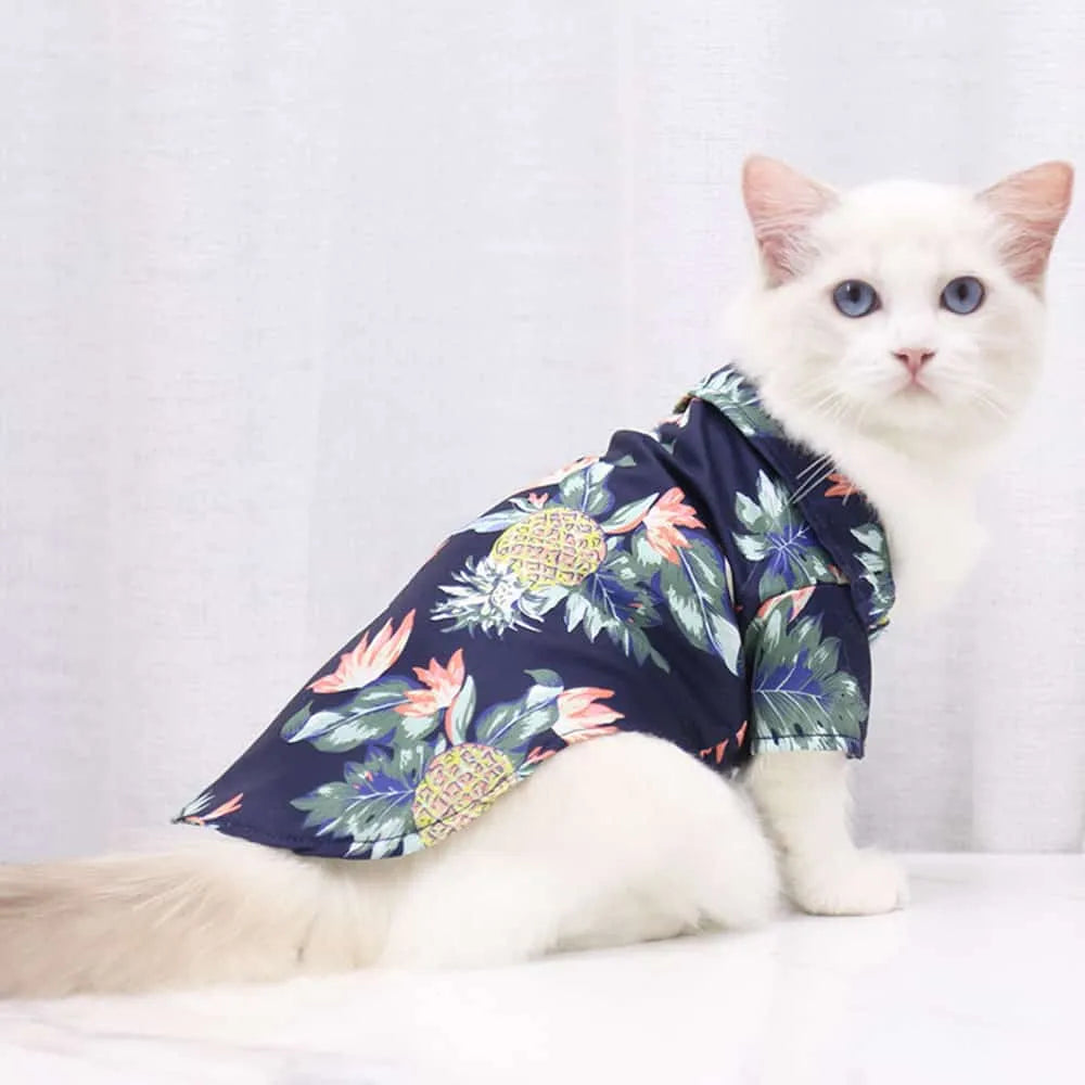 Blue Hawaiian cat shirt | Chic et Chat