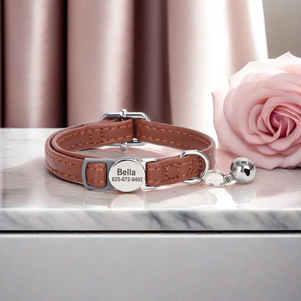 collier anti étranglement en cuir chat | Chic et Chat