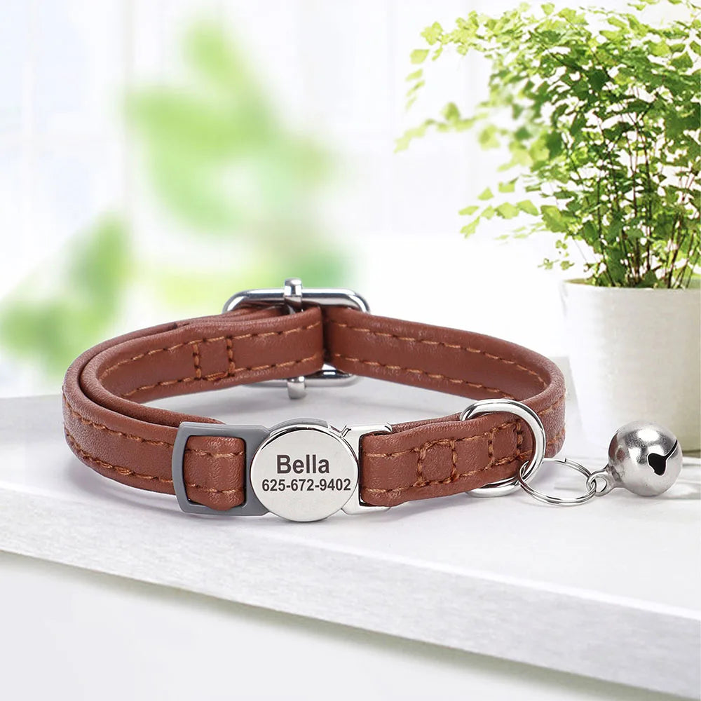 collier anti étranglement en cuir marron | Chic et Chat