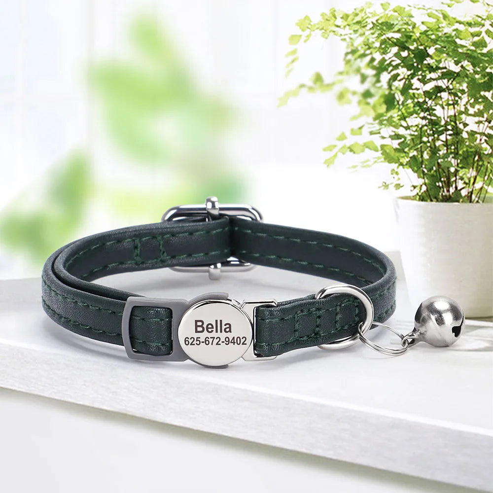 collier anti étranglement en cuir vert | Chic et Chat