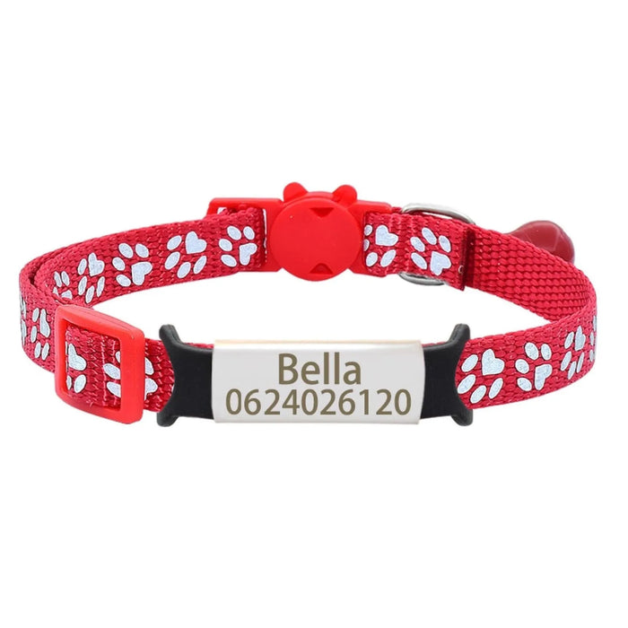Katzenhalsband mit Pfotenmuster, personalisierbar