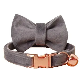 Graues Halsband mit Fliege | Chic et Chat