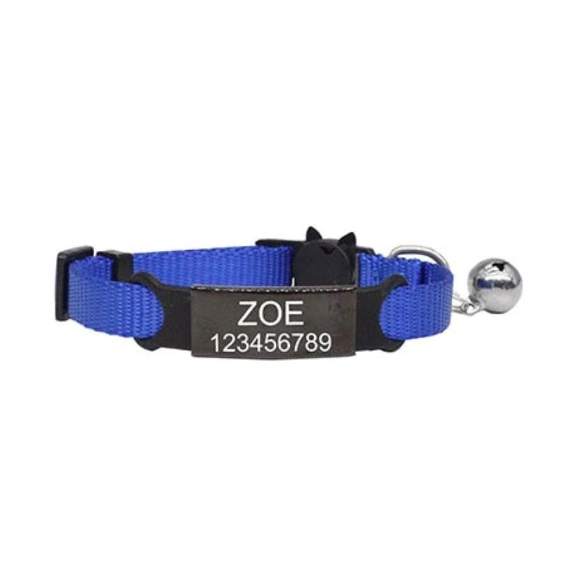 collier bleu gravé pour chat