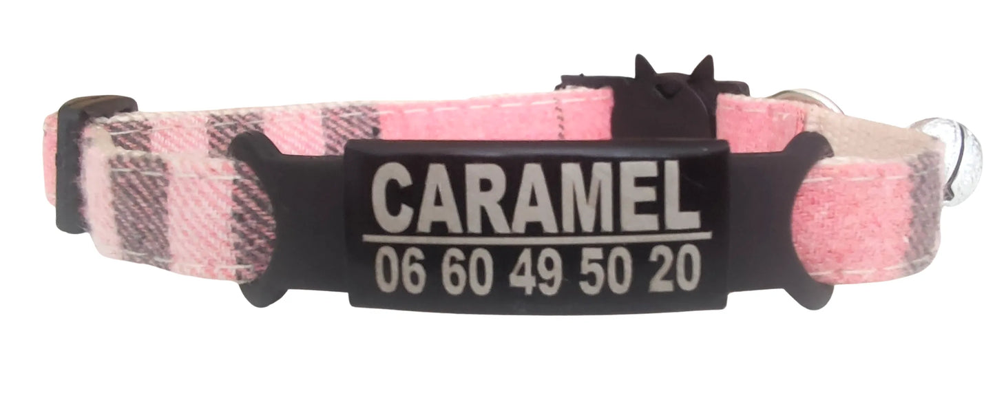 collier personnalisé chat anti fugue rose