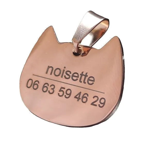 médaille gravée pour chat rose