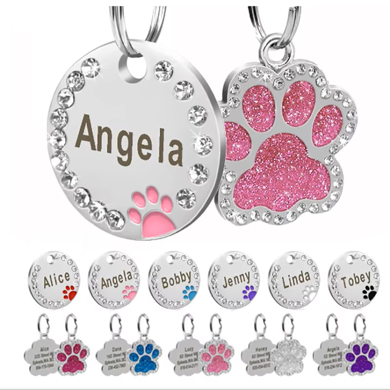 Médaille Brillante Bling Bling Gravée pour Chat - Rose | Chic et Chat