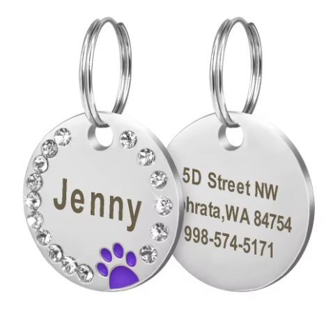 Médaille Brillante Bling Bling Gravée pour Chat - Blanc | Chic et Chat