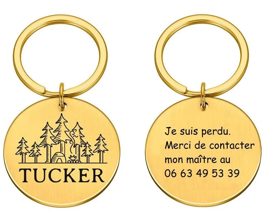 Médaillon en acier avec coordonnées à graver