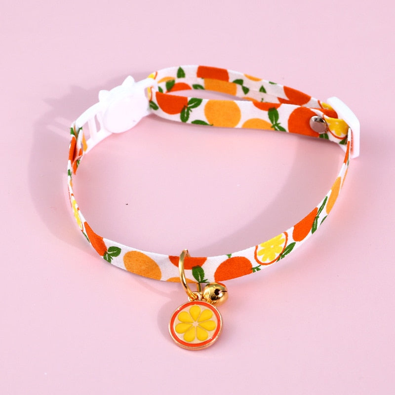 Collier pour chat orange et fleur