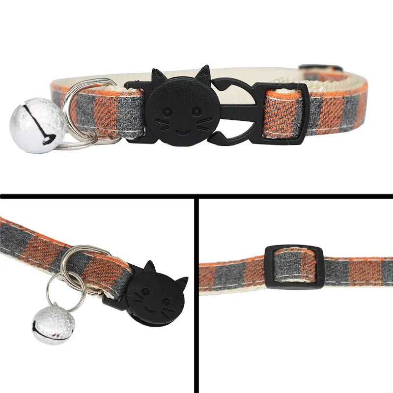 collar gato personalizado de cuadros naranja y gris | Chic et Chat