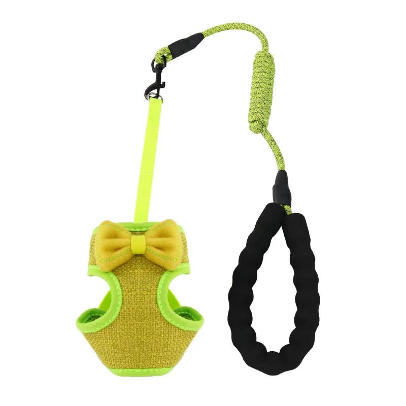 Harnais pour chat de luxe noeud papillon jaune vert