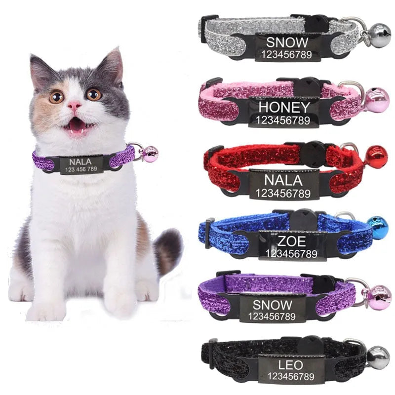 Personalized Bling Glitter Cat Collar - Red | Chic et Chat