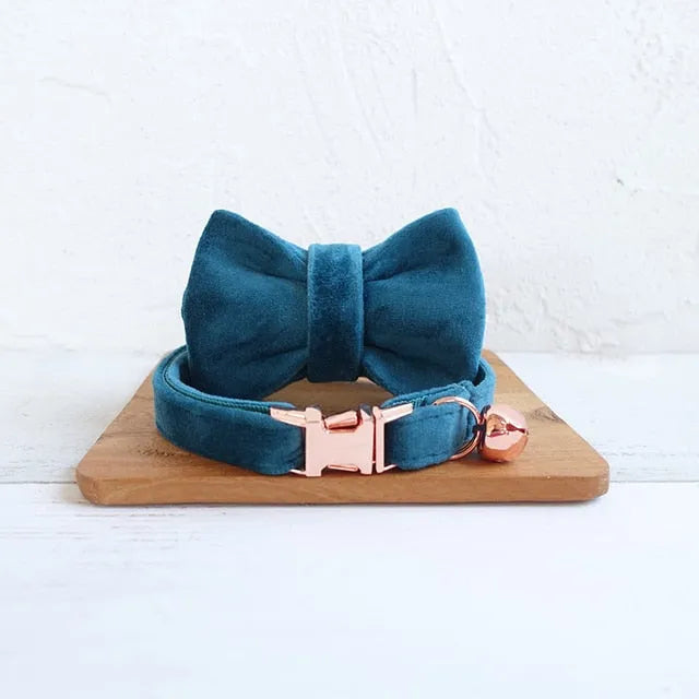 Personalisiertes Katzenhalsband mit Fliege in Blau | Chic et Chat