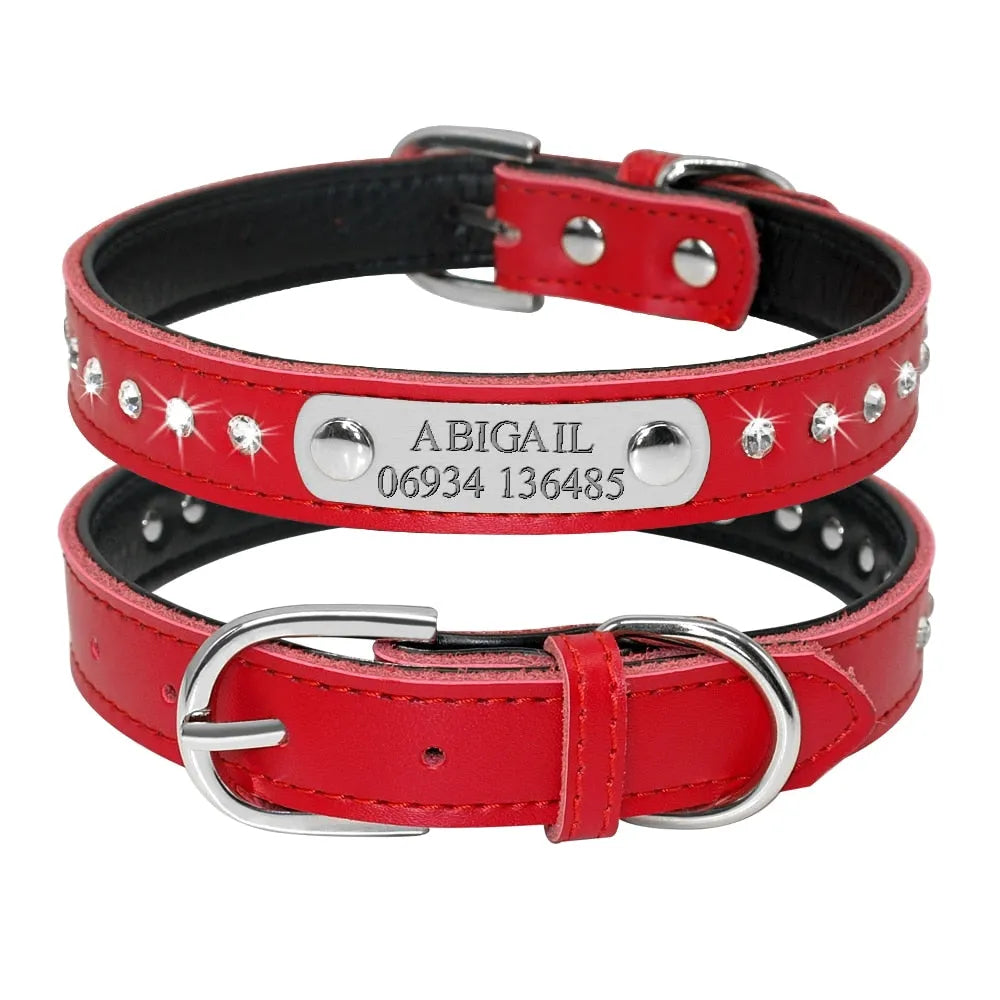 Personalisiertes Glitzer-Katzenhalsband Bling Bling aus Leder in Rot | Chic et Chat