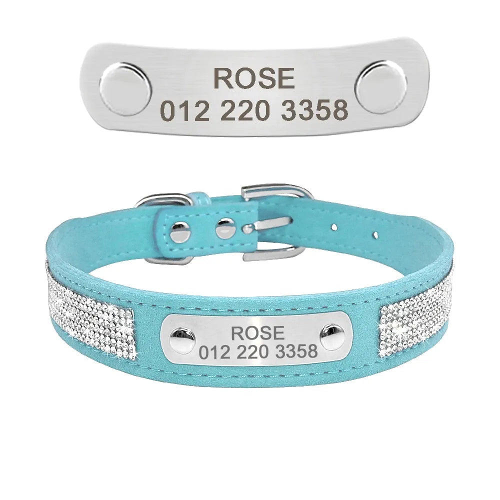Personalisiertes Katzenhalsband aus Leder, Bling Bling - Mattrosa | Chic et Chat